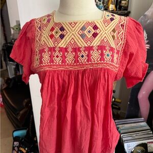 Embroidered Coral Top